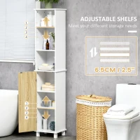kleankin Tall Bathroom Storage Cabinet, Free Standing Bathroom Cabinet Slim Side Organizer w/ 3-Tier Open Shelf, Door, White(m-5)