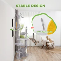 PawHut 71" Cat Tree, Cat Tower with Scratching Posts, Sisal Pad, Cat Condo, Bed, Hammock, Platforms, Toy Balls, Light Grey(m-7)