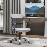 Vinsetto Mid Back Office Chair, Linen-feel Mesh Computer Desk Chair with Lumbar Back Support, Arm, Adjustable Height, Grey(m-8)