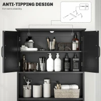 kleankin Modern Over The Toilet Storage, Bathroom Cabinets Over Toilet with Open Shelves and Double Door Cabinet, Black(m-7)