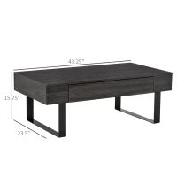 HOMCOM Mid-century Modern Coffee Table with Storage Drawer, Metal Sled Designed Legs and Wood Grain Surface for Living Room, Dark Grey(m-3)