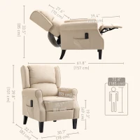 HOMCOM Massage Recliner Chair for Living Room, Push Back Recliner Sofa, Suede Wingback Reclining Chair with Extendable Footrest, Wood Legs, Remote Control, Side Pockets, Beige(m-3)