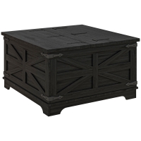 HOMCOM Farmhouse Coffee Table, Square Center Table with Flip-top Lids, Hidden Storage Compartment, Distressed Black