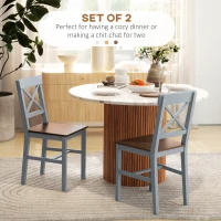 HOMCOM Farmhouse Wooden Dining Chairs Set of 2 with Cross Back, Grey(m-4)