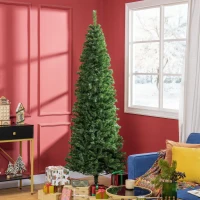 HOMCOM 7FT Pencil Christmas Tree, Artificial Christmas Tree with Automatic Open for Home Party, Green(m-1)