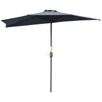 Outsunny 9ft Half Round Umbrella Outdoor Balcony Parasol Patio Garden Outdoor Window Sun Shade w/  5 Ribs Grey(m-11)