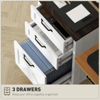 HOMCOM Vertical File Cabinet with 3 Drawers, Rustic Farmhouse Office Storage Cabinet for A4, Letter Size, Distressed White(m-5)