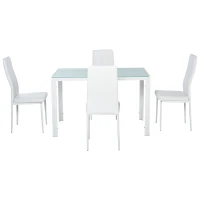 HOMCOM 5-Piece Rectangular Glass Kitchen Table and Chairs with Metal Frame and Faux Leather Upholstery for Dining Room, White(m-15)