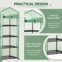 Outsunny Portable Greenhouse, Outdoor Hot House Plant Flower Greenhouse with 4 Tier Shelves, Steel Frame, PE Cover, Dark Green(m-6)