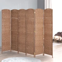 HOMCOM 6ft Folding Room Divider, 6 Panel Wall Partition with Wooden Frame for Bedroom, Home Office, Natural(m-8)