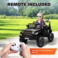 Qaba 12V Battery Powered Ride On Truck, Kids Electric Car with Spring Suspension, Remote, Horn, USB Music, Black(m-7)