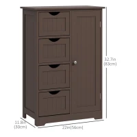 kleankin Bathroom Storage Cabinet, Floor Cabinet with Adjustable Shelf and 4 Drawers, Side Cabinet for Washroom, Brown(m-3)