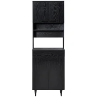 HOMCOM Modern Kitchen Buffet with Hutch Wooden Storage Cupboard with Microwave Counter 2 Cabinet and Drawer for Dining Room Living Room Black(m-11)