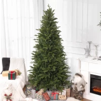 HOMCOM 7 Ft Artificial Christmas Tree with Foldable Metal Stand, Easy Assembly, Hinged Xmas Tree for Home Office Holiday(m-10)