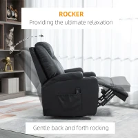 HOMCOM Massage Recliner Chair, Swivel Nursery Rocker Chair, Manual Reclining Sofa with 8 Vibration Points, PU Leather, Cup Holders, Side Pockets, for Living Room, Black(m-10)