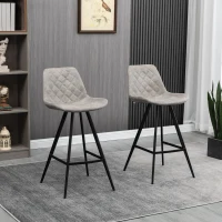 HOMCOM Bar Height Bar Stools Set of 2, Microfiber Cloth Bar Chairs with Metal Leg, Padded Seat, Kitchen Stools for Kitchen Island, Grey(m-8)