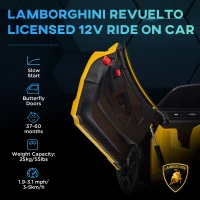 Qaba Lamborghini Revuelto Licensed 12V Kids Ride on Car Electric Car w/ Hydraulic Doors, Remote, Transport Wheels, Yellow(m-4)