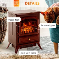 HOMCOM 22" Electric Fireplace Heater, Freestanding Fire Place Stove with Realistic LED Flames and Logs, and Overheating Protection, 725W/1450W, Red(m-7)