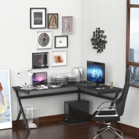 HOMCOM L-Shape Corner Computer Office Desk PC Laptop Table Workstation Home Office P2 MDF with CPU Stand(m-2)