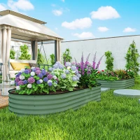 Outsunny 7' x 3' x 1' Raised Garden Bed Set, 2PCS Raised Beds for Gardening with Metal Plant Stakes, Green(m-10)