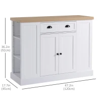 HOMCOM Fluted-Style Wooden Kitchen Island with Storage Cabinet and Drawer, Butcher Block Island for Dining Room, White(m-3)