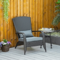 Outsunny Patio Wicker Adirondack Chair, PE Rattan Outdoor Muskoka Chair, Fire Pit Chair with Cushions for Patio, Garden, Backyard, Poolside, Balcony, Deck, Light Grey