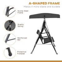 Outsunny 3-Seater Swing Chair Covered Garden Hammock A-Frame Outdoor Porch Glider Sling Seat with Adjustable Canopy Cover, Black(m-4)