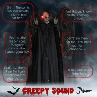 HOMCOM 6.4' Life Size Winged Grim Reaper Outdoor Halloween Decoration Animatronic, Animated Prop w/ Light Up Eyes(m-4)