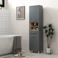 HOMCOM Tall Bathroom Storage Cabinet, Freestanding Bathroom Cabinet with Open Compartments, Double Doors and Drawer(m-8)