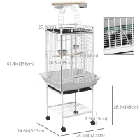 PawHut 61.5 Inch Bird Cage Parakeet House for Cockatiel with Stand, Pull Out Tray, Play Top, Storage Shelf, Wood Perch, Food Container(m-3)
