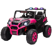 Qaba 2 Seater 24V Electric Car for Kids w/ Remote Control, 3 Speed, LED Lights, Music, Horn, Spring Suspension, Pink(m-2)