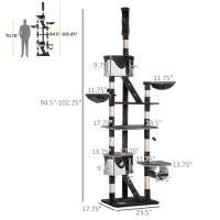 PawHut 94"-102" Floor to Ceiling Cat Tree, High Cat Condo Scratching Post Activity Center, Multi-Level Play House(m-3)