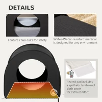 PawHut Dome Heated Cat House Portable and Waterproof Pet Shelter for Kitty in Winter, Black(m-4)
