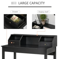 HOMCOM Rectangle Computer Desk with Display Shelves Drawers Home Office Table Workstation Black Wood Grain(m-5)