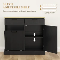 HOMCOM Hidden Garbage Bin Cabinet, Tilt Out Trash Cabinet w/ 2 Drawers, Freestanding Kitchen Island for Laundry, Black(m-7)