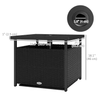 Outsunny 21.75" Outdoor Rattan Wicker Patio Coffee Table with Umbrella Hole, Patio Side Table with Slatted Metal Top, Black(m-3)