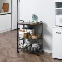 HOMCOM Rolling Kitchen Cart, 3-Tier Utility Storage Cart with 2 Basket Drawers & Side Hooks, Lockable Casters for Dining Room(m-9)