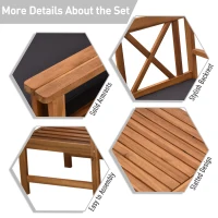 Outsunny 4 Piece Acacia Wood Outdoor Patio Furniture Set with 2 Armchairs, 1 Sofa, & 1 Coffee Table, Cushions Included(m-7)