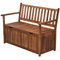 Outsunny 41 Gallon Outdoor Storage Bench, Wooden Deck Box with Inner Waterproof PE Lining, 2-Seat Container for Patio Garden Balcony Yard Store Garden Tools, Teak(m-11)