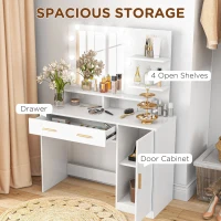 HOMCOM Illuminated Dressing Table Set, LED Vanity Table Set with Stool, LED Mirror, Drawer and Cabinet Shelves for Bedroom(m-5)