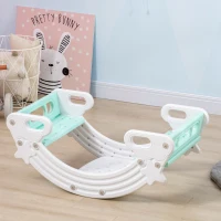 Qaba 2-IN-1 Kids Seesaw Teeter Totter Kids Table and Chair Set with Easy-Grip Handles Indoor Outdoor Playroom Backyard, Grey(m-10)