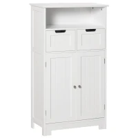 kleankin Freestanding Bathroom Cabinet with Adjustable Shelf and Drawers, Small Cabinet for Bathroom, Living Room, White(m-2)