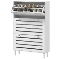 HOMCOM Narrow Shoe Storage Cabinet, 3 Flip Drawers, Adjustable Shelves, 24 Pairs Capacity, White(m-2)