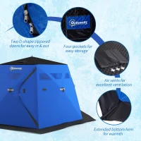 Outsunny 4 Person Insulated Ice Fishing Shelter, Pop-Up Portable Ice Fishing Tent with Carry Bag and Two Doors for -22℉, Blue(m-7)