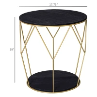 HOMCOM 18" Modern Round Coffee Table with Storage, Metal Zig Zag Frame, Accent Cocktail Table for Living Room, Bedroom, Black and Gold(m-3)