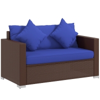 Outsunny Wicker Loveseat, Patio Furniture Couch with Cushions, 2 Seat PE Rattan Sofa, 2 Throw Pillows, Blue