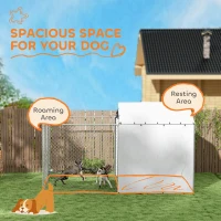 PawHut Galvanized Chain Link Large Outdoor Dog Kennel with Waterproof & UV-Resistant Cover, for M&L Dogs, 13.1' x 7.5' x 7.5'(m-4)