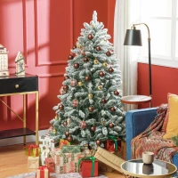 HOMCOM 5 Foot Artificial Flocked Christmas Tree with Snow, Metal Stand, Hinged Xmas Tree for Home Office Holiday(m-9)