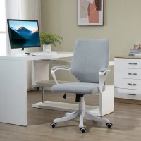 Vinsetto Mid Back Home Office Chair, Ergonomic Task Computer Desk Chair with Lumbar Back Support, Adjustable Height, and Padded Armrests, Grey(m-10)