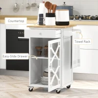 HOMCOM Kitchen Cart on Wheels, Rolling Kitchen Island with Drawer, Glass Door, Towel Rack and Adjustable Shelf, White(m-4)